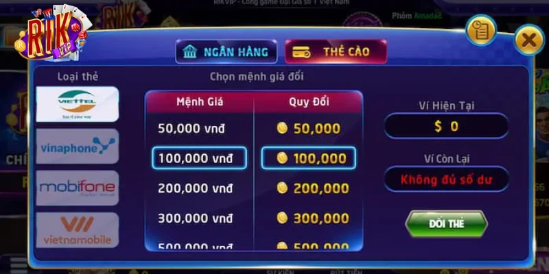 rikvip 9 Thao tác nạp tiền nhanh chóng cho cược thủ